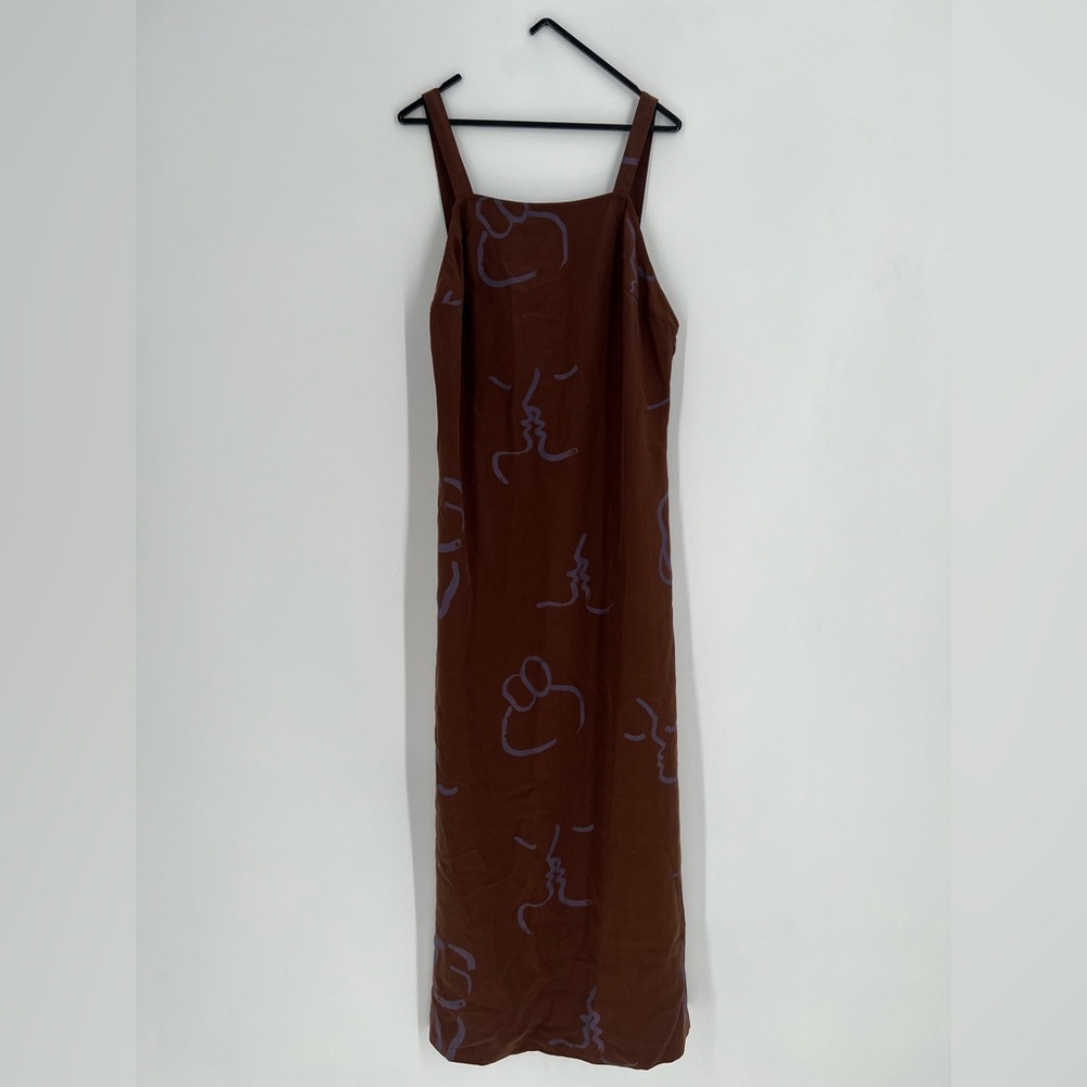 Paloma Wool Lava Abstract Face Drawings Printed Midi Dress In Brown